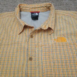The North Face Button Up Short Sleeve Vented Shirt Mens Large Yellow Check Hike